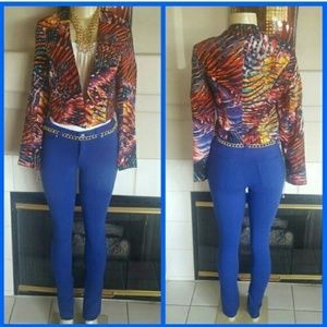 Red Blazer With Blue and Yellow Print NWT